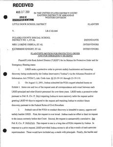 Court filings concerning LRSD motion for protective order and for preliminary hearing, and PCSDD Baker recruitment plan