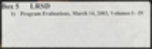 Program evaluations, Volume I