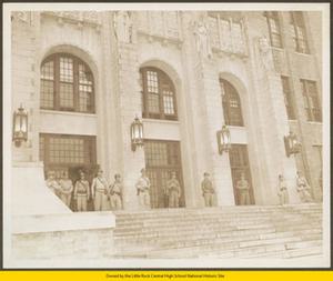 National Guard and 101st Airborne soldiers in front of Central High School