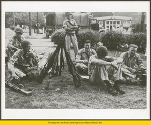 National Guardsmen relaxing in shade on Central High School grounds