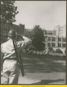National Guardsman saluting the flag at Central High School