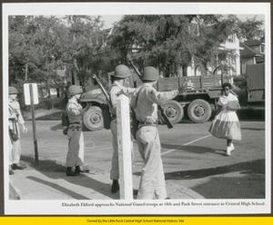 Elizabeth Eckford approaching National Guard troops