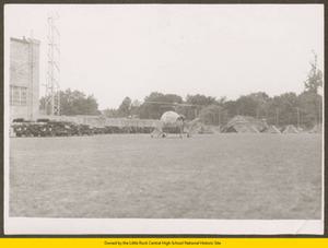 United States Army helicopter, Jeeps, and tents