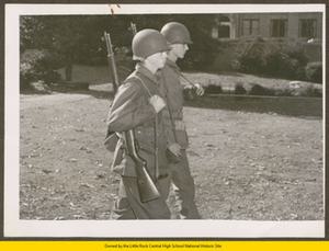 Two soldiers patrolling Central High School grounds