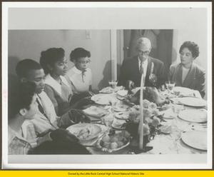 Carlotta Walls, Terrence Roberts, Melba Pattillo, and Thelma Mothershed have Thanksgiving with L.C. Bates and Daisy Bates