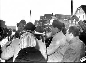 Crowd outside of school