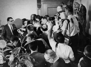 Andrew Sarisky, the secretary for Mayor Ralph Locher, meets with members of the United Freedom Movement