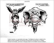 [Baldy cartoon on the Democratic and Republican parties' views on economic policy and foreign relations] / Baldy, [ca. 1974]