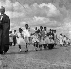 Group of children attending Baptist church groundbreaking ceremony