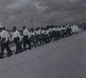Group of people attending Baptist church groundbreaking ceremony