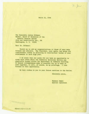 Seymour Samet letter to the Honorable Andrew Brimmer, March 11, 1966