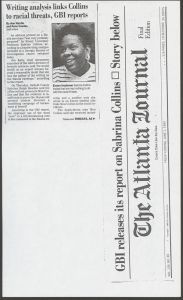 Newspaper clippings and other materials relating to the Sabrina Collins case