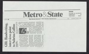 Newspaper clippings and other materials relating to the Sabrina Collins case