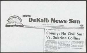 Newspaper clippings and other materials relating to the Sabrina Collins case