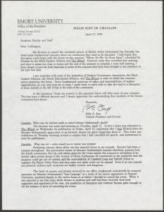 Materials relating to the invitation and later retraction of Khalid Abdul Muhammad to speak at Emory and the protests that occurred afterwards, 1994
