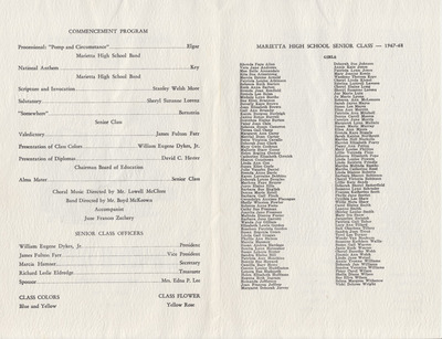 Marietta High School commencement program, May 31, 1968.