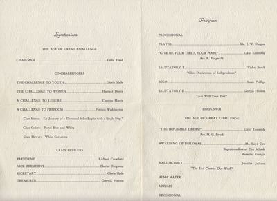 Lemon Street High School commencement program, June 1, 1967.