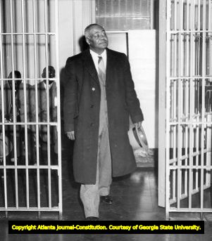 Reverand William Holmes Borders released after being arrested for a civil rights demonstration, 1957