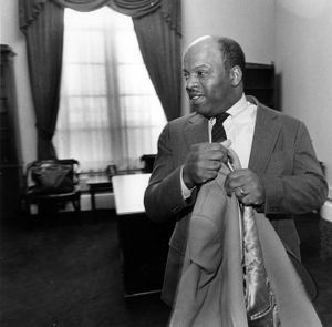 Representative John Lewis viewing his congressional office in Washington D.C., 1987