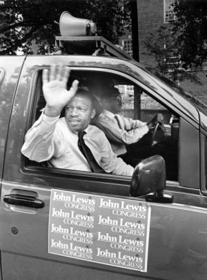 Congressional candidate John Lewis during a campaign rally at Clark College, 1986