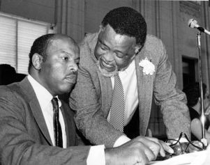 Council members John Lewis and Hosea Williams on Lewis' last day before entering the 5th District race for Congress, 1986