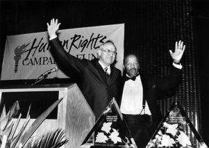 Representative John Lewis receiving the Dan Bradley Memorial Award during a Human Rights Campaign Fund event, 1988