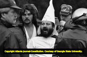 Ku Klux Klan affiliated Forsyth County Defense League members protesting the Forsyth County freedom march, Georgia, January 17, 1987.
