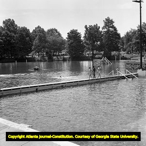 Swimmers enjoying the newly integrated Lake Meer, Piedmont Park, Atlanta, Georgia, June 12, 1963.