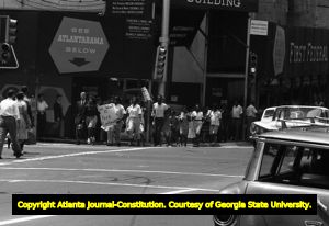 Civil rights demonstrators on Forsyth Street, Atlanta, Georgia, July 1963.