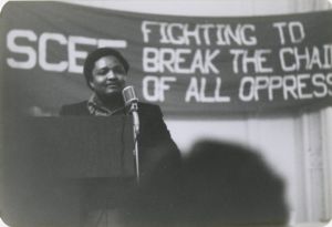 Person speaking at podium at SCEF event