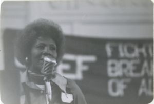 Woman speaking a microphone at SCEF event