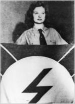 Betty Penland, secretary of The Columbians, standing at podium, Atlanta, Georgia, 1946
