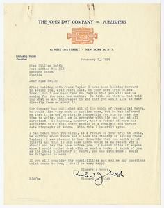 Walsh, Richard J. - President, The John Day Company, regarding Smith writing a biography of Nehru, 1956
