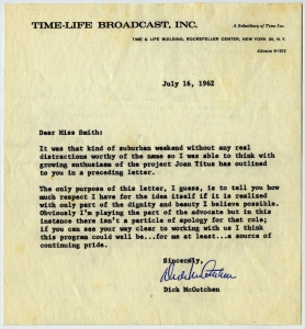 McCutchen, Dick - Producer, Time-Life Broadcast, Inc. regarding "Miss Smith of Georgia", 1962
