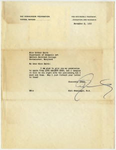 Menninger, Karl, M.D. - Menninger Foundation, regarding permission for Smith to quote from Love Against Hate, 1955
