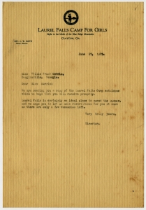 Smith, Reverend C.W. - Laurel Falls Camp carbon copies of correspondence, 1925