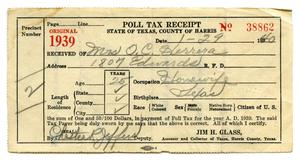[Poll tax receipt for Olivia C. Herrera, County of Harris - 1939]