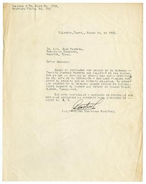 [Letter from Atilano Contreras Martinez to John J. Herrera - 1966-03-10]