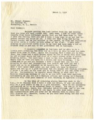 [Letter from John J. Herrera to Manuel Jimenez - 1954-03-03]