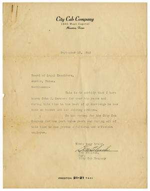 [Letter from Ben Belish to the Board of Legal Examiners - 1942-09-25]