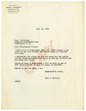 [Letter from John J. Herrera to Jim Wright - 1962-07-13]