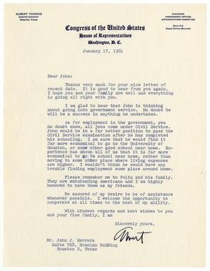 [Letter from Albert Thomas to John J. Herrera - 1961-01-17]
