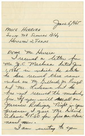 [Letter from Lalo Garcia to John M. Herrera - 1965-06-05]