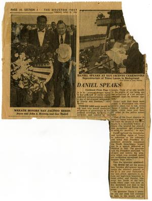 [Article on San Jacinto Day Celebration - 1958-04-22]