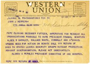 [Telegram from Alonso S. Perales to John J. Herrera - 1945-11-14]