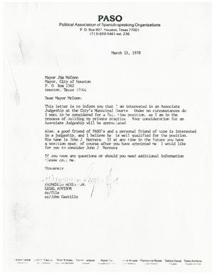 [Letter from Frumencio Reyes to Jim McConn - 1978-03-15]