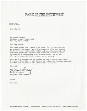 [Letter from Marcus H. Halsey to Manuel Lozano - 1974-07-19]