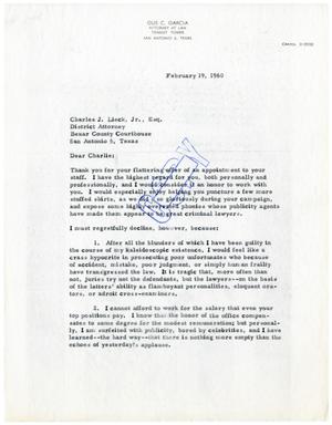 [Letter from Gus C. Garcia to Charles J. Lieck, Jr. - 1960-02-19]