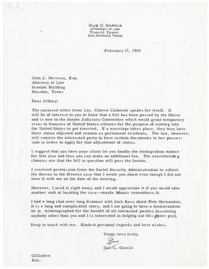 [Letter from Gus C. Garcia to John J. Herrera - 1960-02-17]
