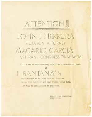 [Notice of meeting at J Santana's Recreational Club - 1947-12-04]
